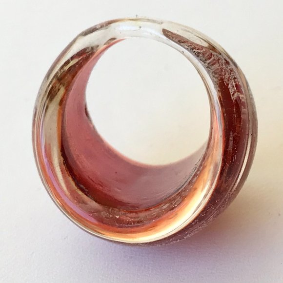 Vintage Murano Art Glass Style Glass Dome Cocktail Ring Size 8 Orange Handmade - Picture 9 of 12